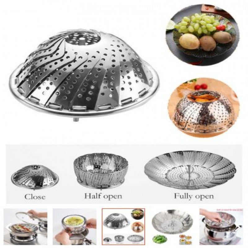 Premium Folding Mesh Steamer Basket – Stainless Steel, Expandable for Vegetables, Dumplings & More