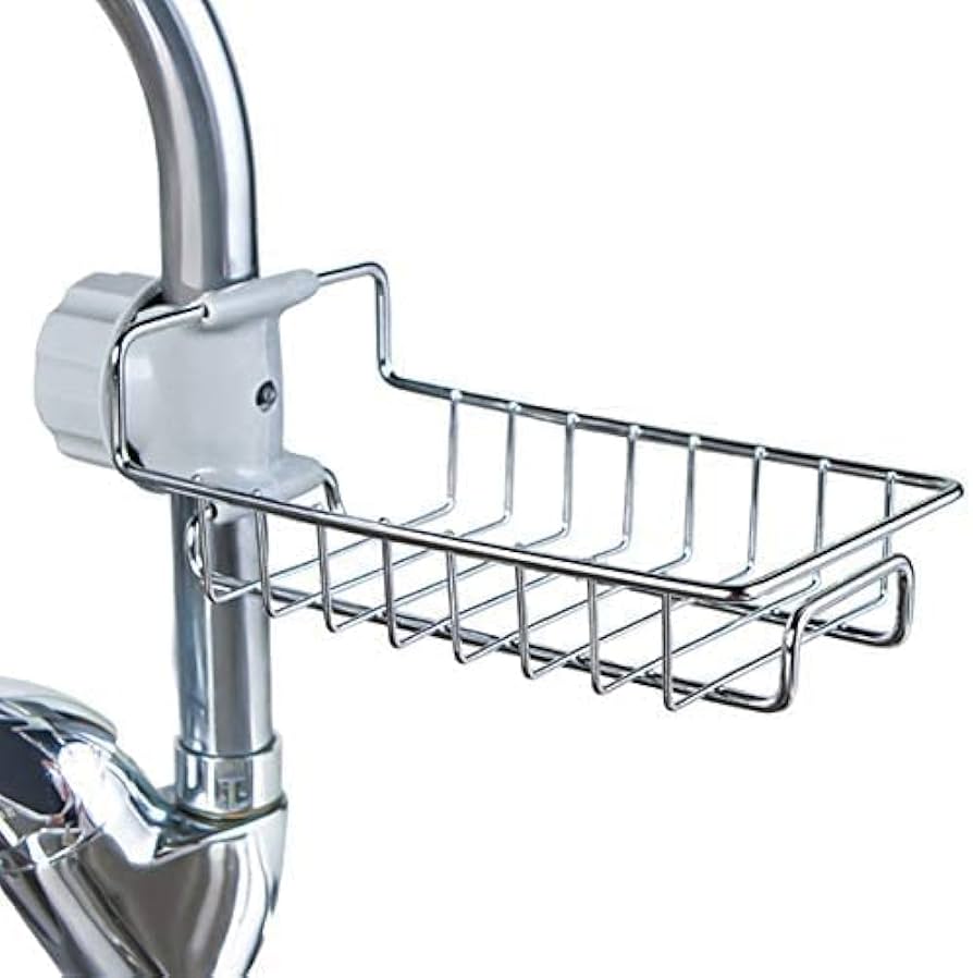 Kitchen Sink Caddy Organizer – Stainless Steel Over Faucet Sponge & Soap Holder