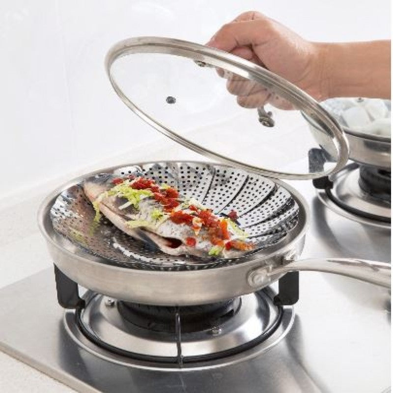 Premium Folding Mesh Steamer Basket – Stainless Steel, Expandable for Vegetables, Dumplings & More