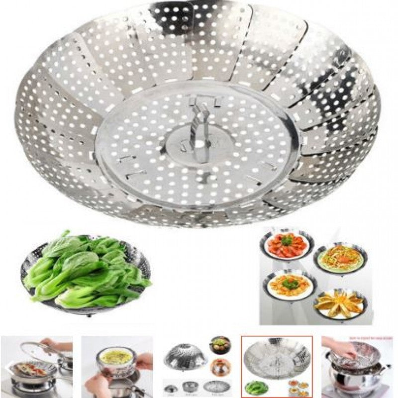 Premium Folding Mesh Steamer Basket – Stainless Steel, Expandable for Vegetables, Dumplings & More
